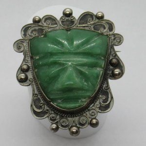 Vintage Mayan Warrior Brooch Sterling 900 Mexico